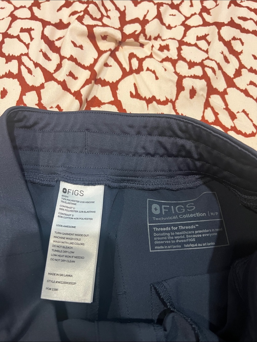 Figs Navy Track Joggers with Pink Drawstring - Picture 3 of 5